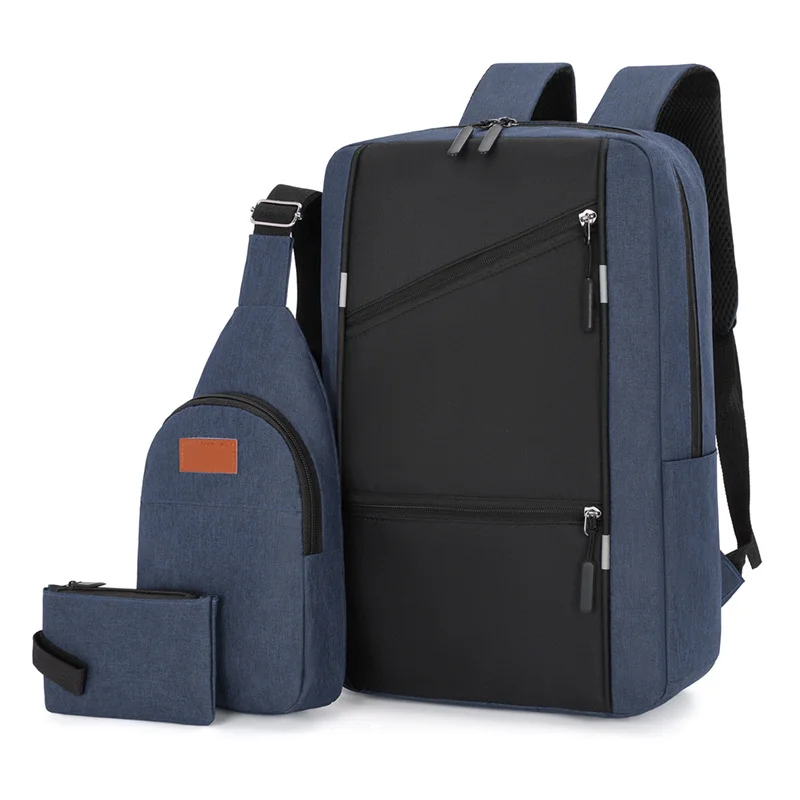 Guangzhou Fuliya Industry Co.,Ltd C-80938 Stylish spliced backpack with a convenient charging port. Features a laptop compartment, multi-zipper pockets, and large-capacity storage. Suitable for business, commuting, students, and travel.
