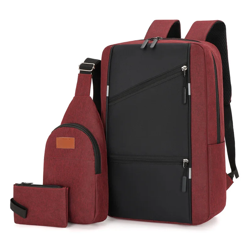 Guangzhou Fuliya Industry Co.,Ltd C-80938 Stylish spliced backpack with a convenient charging port. Features a laptop compartment, multi-zipper pockets, and large-capacity storage. Suitable for business, commuting, students, and travel.