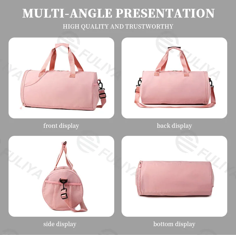 Guangzhou Fuliya Industry Co.,Ltd C-80939 Dry-wet travel duffel with shoe compartment, front zip pocket, and trolley belt. Waterproof, large capacity. For gym, sports, and weekend trips.