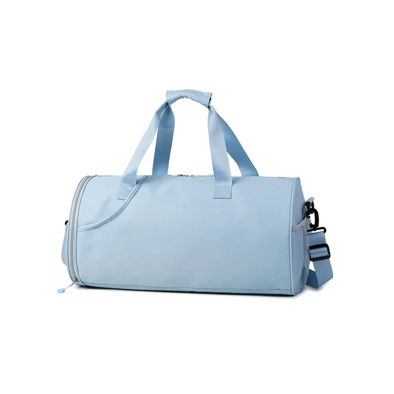 Guangzhou Fuliya Industry Co.,Ltd C-80939 Dry-wet travel duffel with shoe compartment, front zip pocket, and trolley belt. Waterproof, large capacity. For gym, sports, and weekend trips.