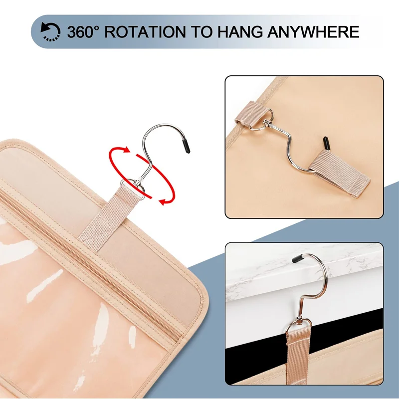 Guangzhou Fuliya Industry Co.,Ltd C-80942  Multi-color hanging toiletry bag, extra-large capacity for full-size bottles. Removable clear pocket and 360° hook. For travel, business trips, and daily use.