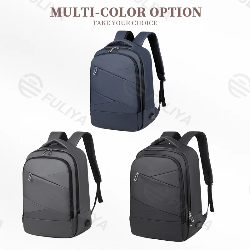 Guangzhou Fuliya Industry Co.,Ltd C-80943 Waterproof multi-functional backpack with laptop compartment, front pocket, and external USB port. Large-capacity multi-pocket storage. For unisex business, commuting, school, and travel.