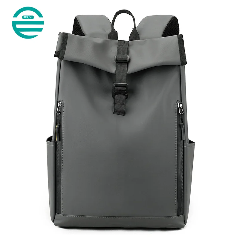 Guangzhou Fuliya Industry Co.,Ltd C-80944 Men's roll-top backpack with multi-layer large capacity . Features breathable shoulder straps and a trolley sleeve for easy carry. For business trips, short travel, and commuting.