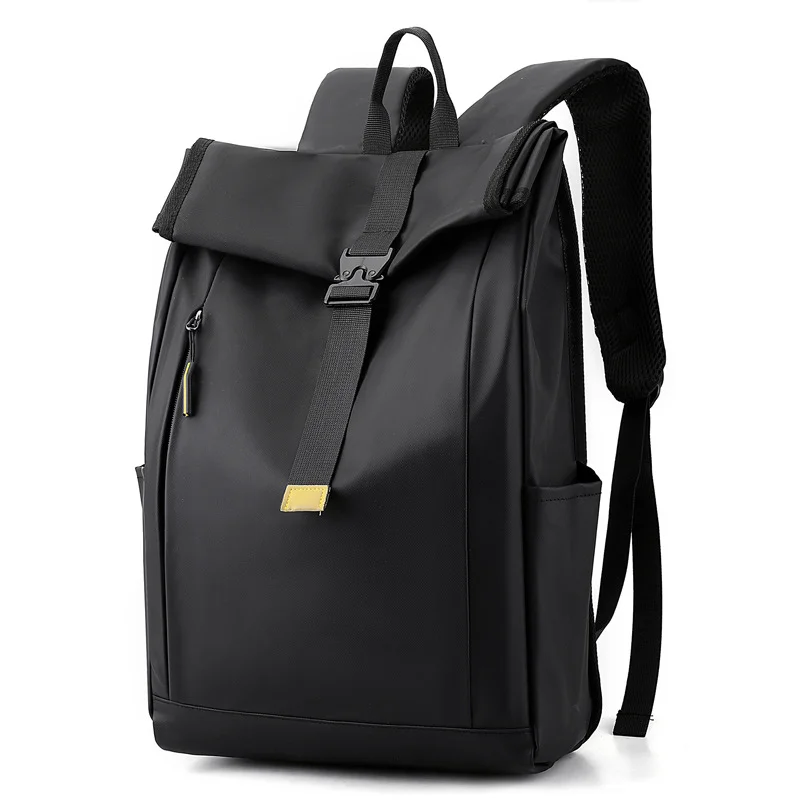 Guangzhou Fuliya Industry Co.,Ltd C-80944 Men's roll-top backpack with multi-layer large capacity . Features breathable shoulder straps and a trolley sleeve for easy carry. For business trips, short travel, and commuting.