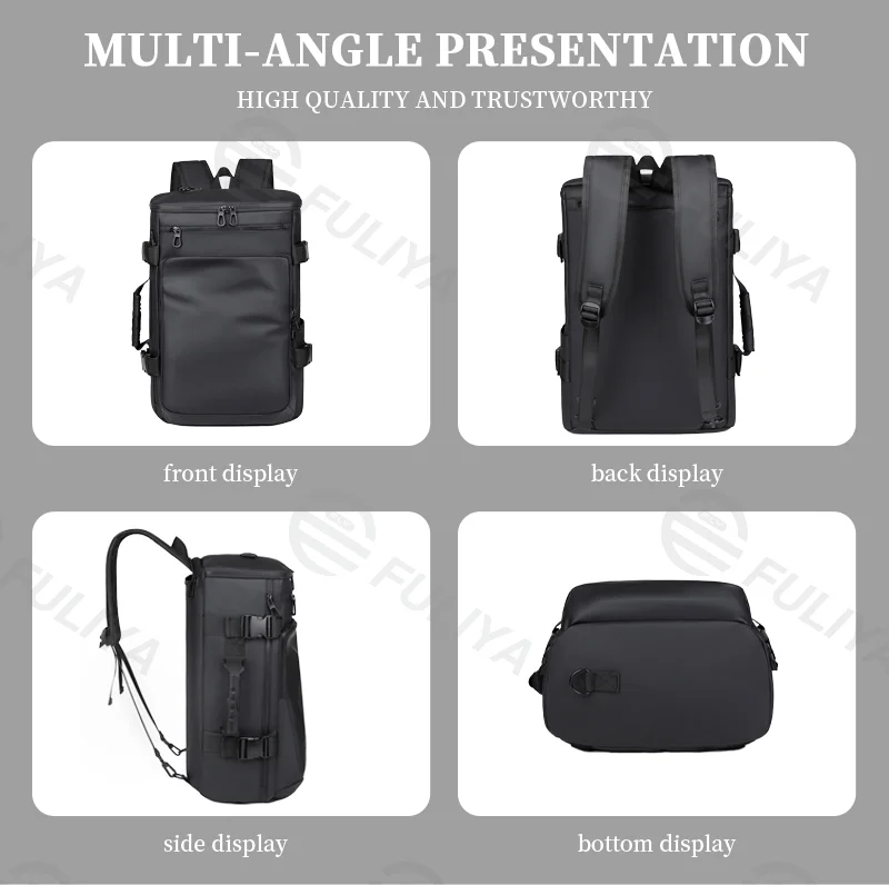 Guangzhou Fuliya Industry Co.,Ltd C-80945 Premium multi-functional business backpack, large-capacity multi-layer storage. Side opening, stowable straps convert to a crossbody. Lightweight & breathable for commuting and business trips.