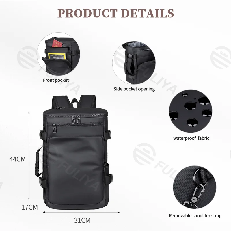 Guangzhou Fuliya Industry Co.,Ltd C-80945 Premium multi-functional business backpack, large-capacity multi-layer storage. Side opening, stowable straps convert to a crossbody. Lightweight & breathable for commuting and business trips.