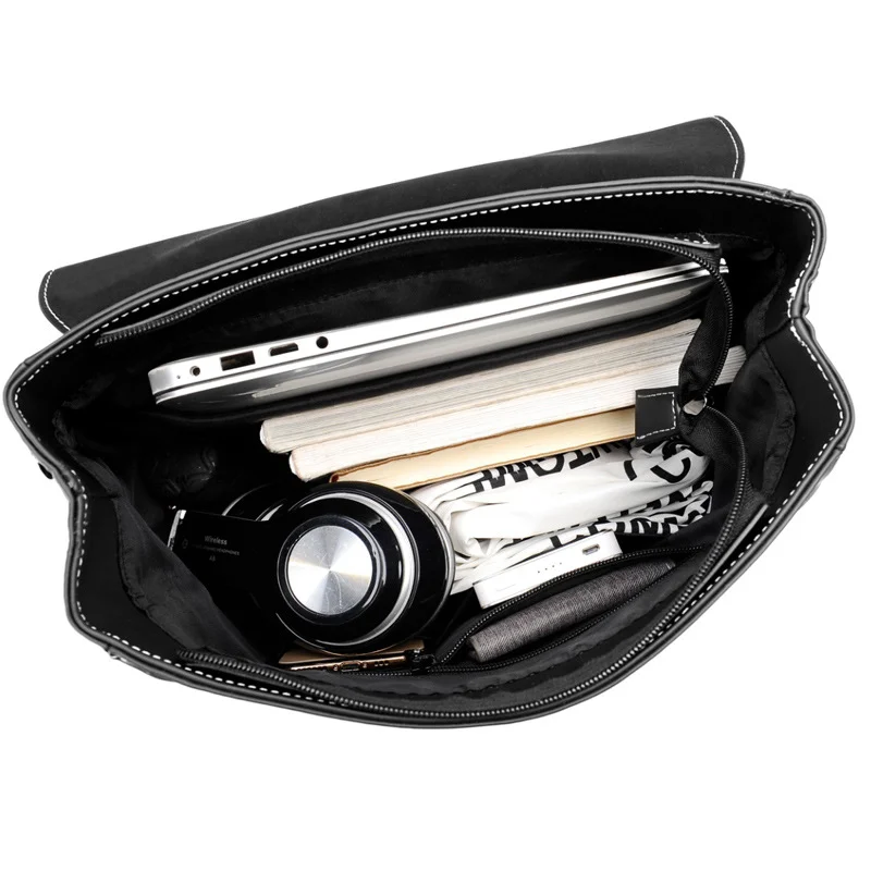 Guangzhou Fuliya Industry Co.,Ltd C-80946 Retro waterproof PU leather backpack with large multi-layer storage. Features double magnetic buckle flap and hidden back pocket. For school, office, and daily commute.