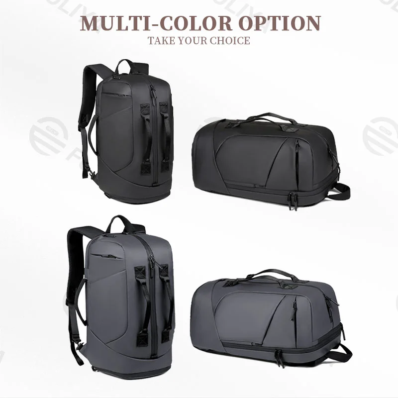 Guangzhou Fuliya Industry Co.,Ltd C-80947 Water-resistant multi-functional backpack with shoe compartment, laptop sleeve, and trolley belt. Backpack or hand carry. For travel, boarding, and commuting.