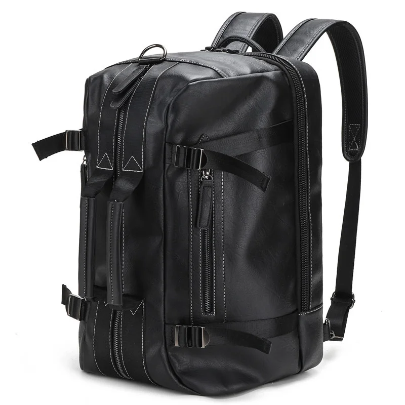 Guangzhou Fuliya Industry Co.,Ltd C-80948 Large-capacity PU leather backpack with laptop compartment. Stowable straps for backpack, hand, or crossbody carry. Adjustable buckles and comfort pads. For commuting, business, and travel.