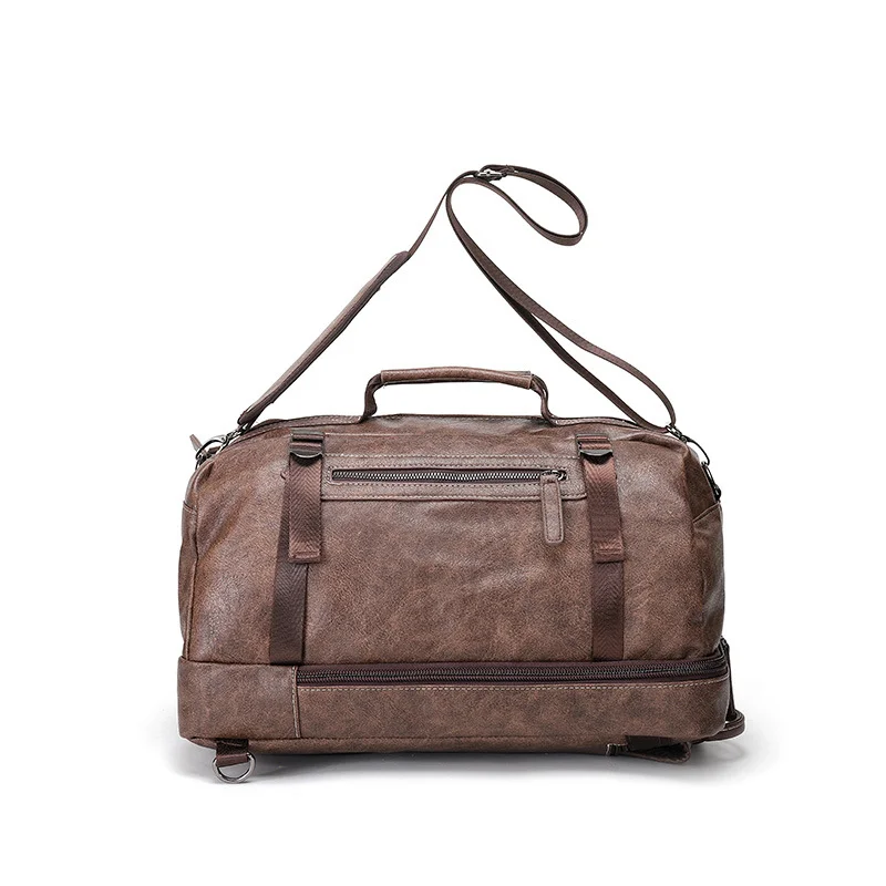 Guangzhou Fuliya Industry Co.,Ltd C-80948 Large-capacity PU leather backpack with laptop compartment. Stowable straps for backpack, hand, or crossbody carry. Adjustable buckles and comfort pads. For commuting, business, and travel.