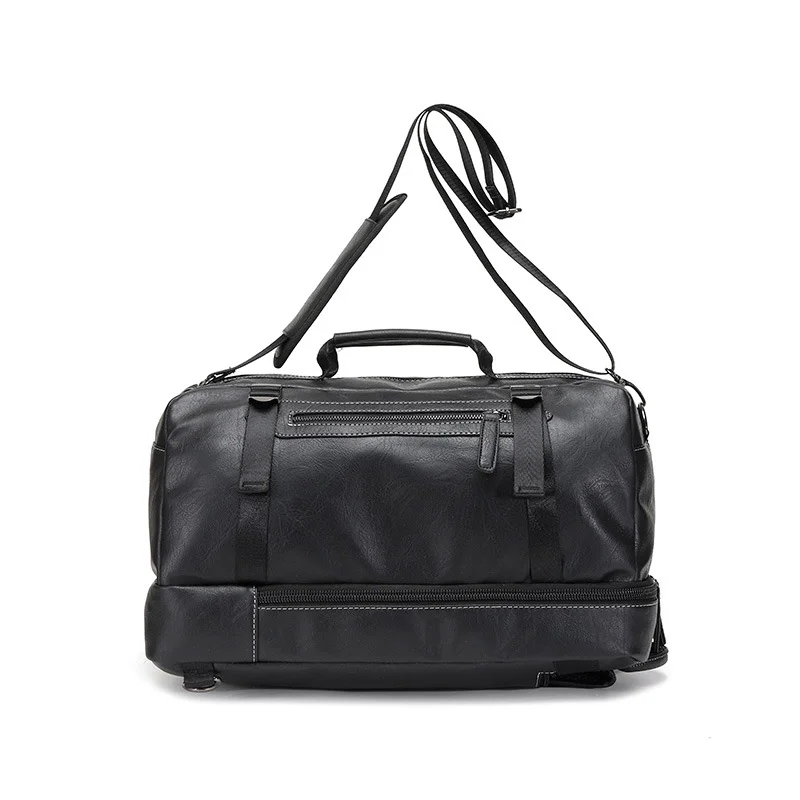 Guangzhou Fuliya Industry Co.,Ltd C-80948 Large-capacity PU leather backpack with laptop compartment. Stowable straps for backpack, hand, or crossbody carry. Adjustable buckles and comfort pads. For commuting, business, and travel.