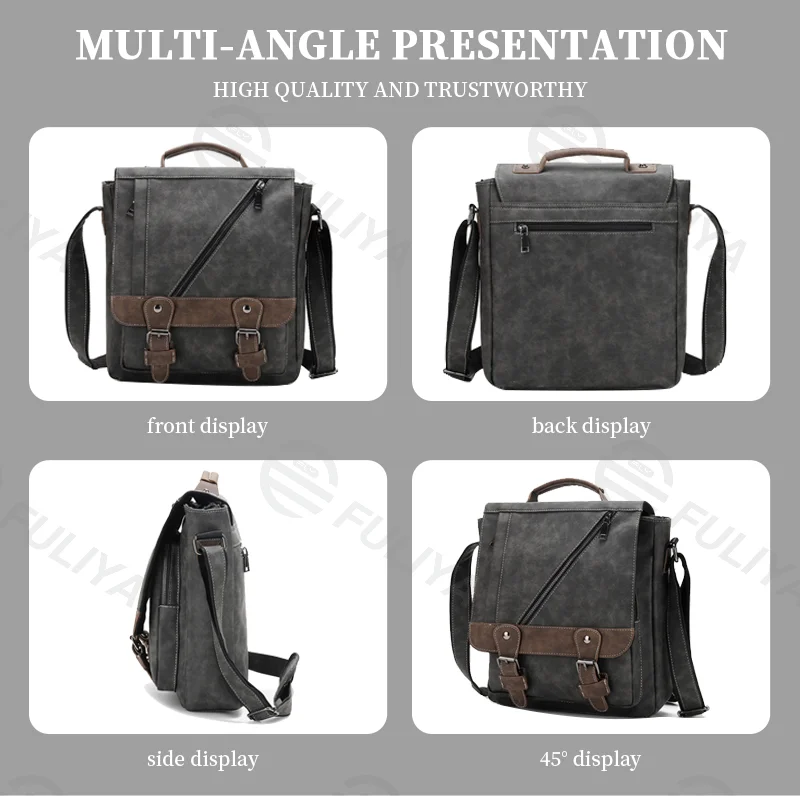 Guangzhou Fuliya Industry Co.,Ltd C-80949 Retro scratch & water-resistant shoulder bag with multi-compartment storage. Comfort pad, 3-way carry (shoulder/crossbody/hand). For commuting and daily use.