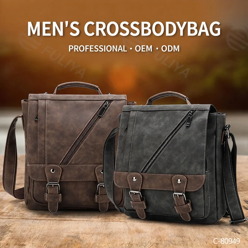 Guangzhou Fuliya Industry Co.,Ltd C-80949 Retro scratch & water-resistant shoulder bag with multi-compartment storage. Comfort pad, 3-way carry (shoulder/crossbody/hand). For commuting and daily use.