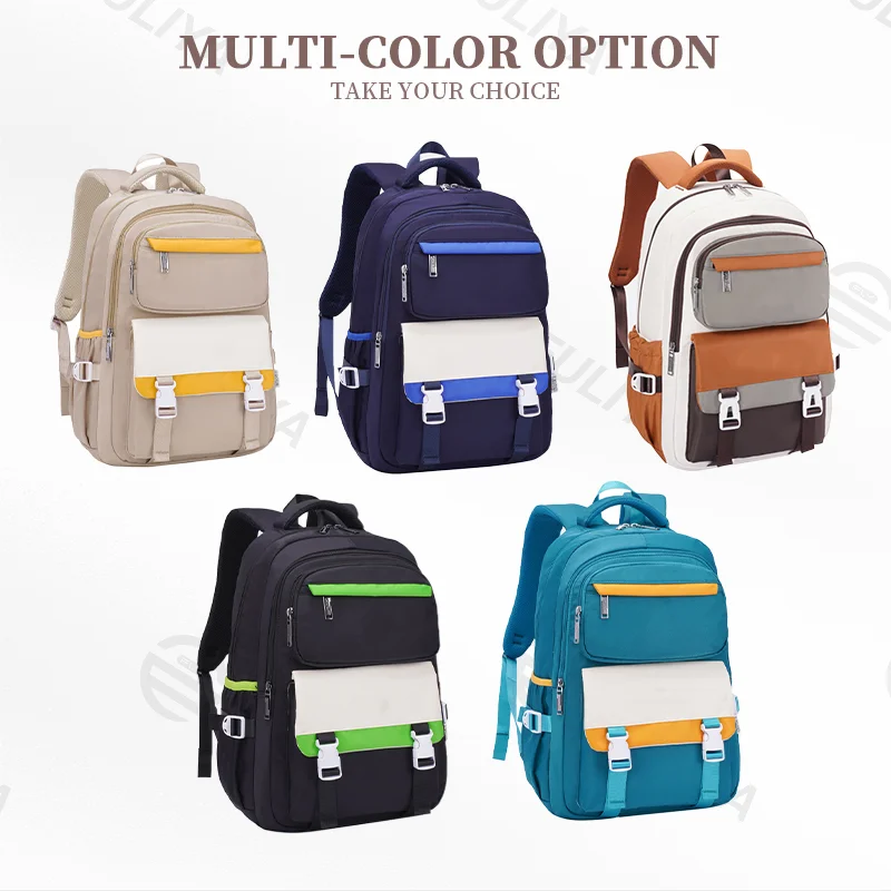 Guangzhou Fuliya Industry Co.,Ltd C-80950 Large-capacity water-resistant backpack with multi-layer zip pockets, side pockets, and trolley sleeve. Rainproof and durable. For junior high, high school, and college students.