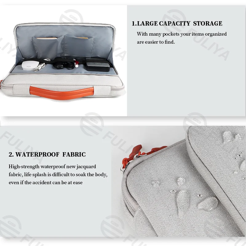 Guangzhou Fuliya Industry Co.,Ltd C-80954 16-inch shockproof laptop bag with 360° padding. Full-open design with laptop and accessory compartments, trolley sleeve, and retractable handle. For commuting and business trips.