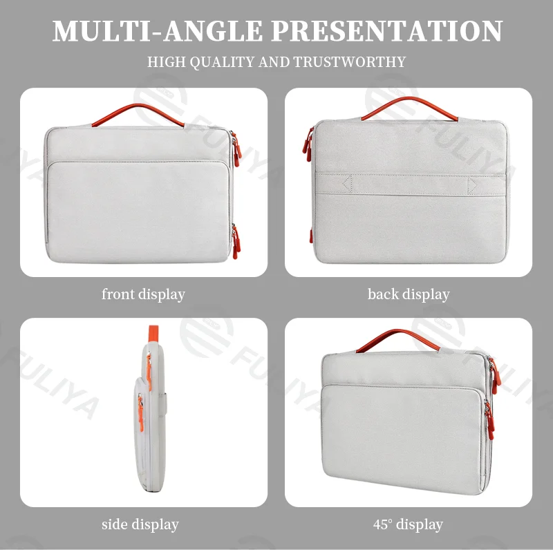 Guangzhou Fuliya Industry Co.,Ltd C-80954 16-inch shockproof laptop bag with 360° padding. Full-open design with laptop and accessory compartments, trolley sleeve, and retractable handle. For commuting and business trips.