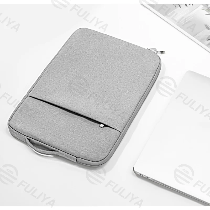 Guangzhou Fuliya Industry Co.,Ltd C-80955 Slim minimalist laptop bag with soft plush lining and front accessory pocket. Water-resistant, scratch-proof, and easy to clean. Integrated retractable handle. For commuting and travel.