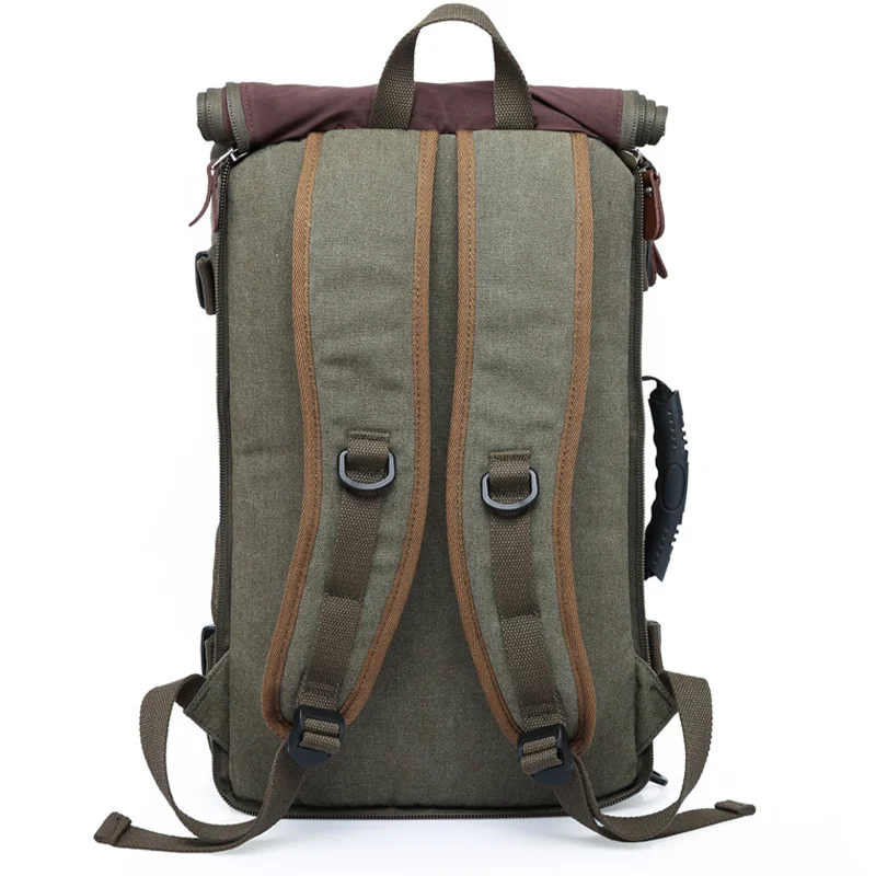 Guangzhou Fuliya Industry Co.,Ltd C-80959 Retro canvas multi-functional backpack, large capacity. 3-way carry (backpack, shoulder, hand). For casual travel and daily use.