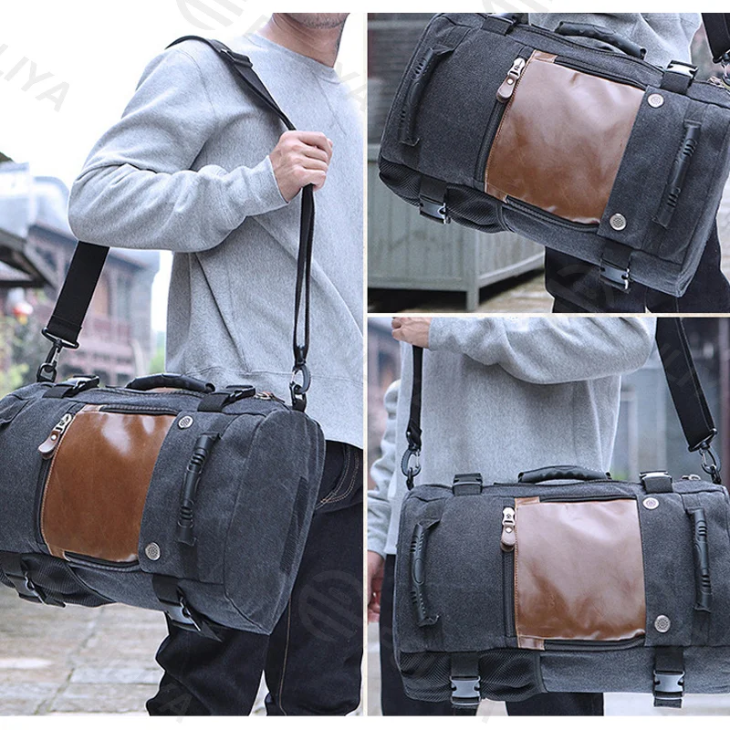 Guangzhou Fuliya Industry Co.,Ltd C-80959 Retro canvas multi-functional backpack, large capacity. 3-way carry (backpack, shoulder, hand). For casual travel and daily use.