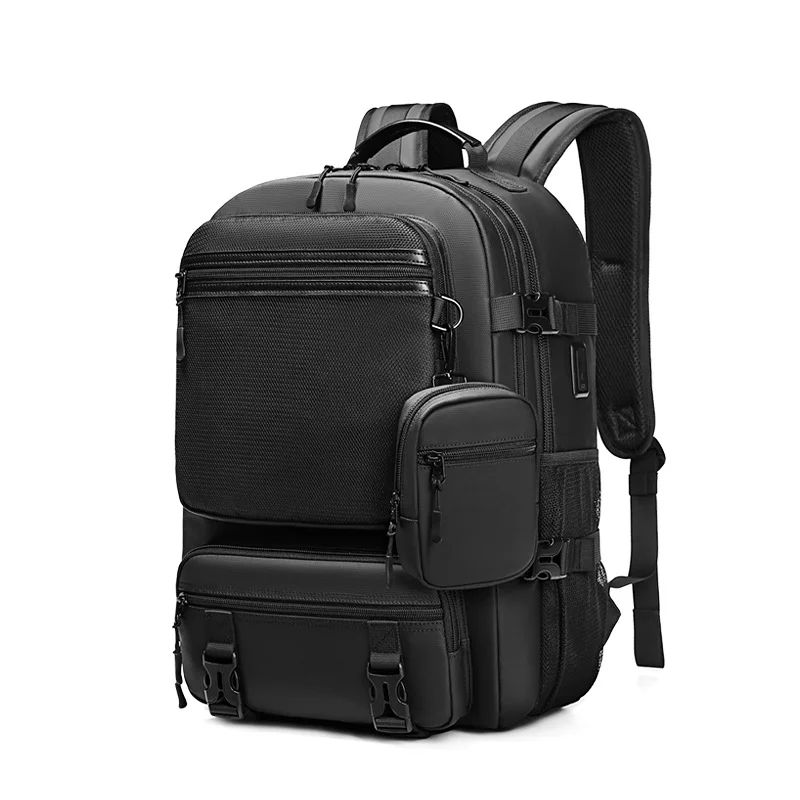 Guangzhou Fuliya Industry Co.,Ltd C-80960  Large-capacity (35-38L) water-resistant backpack with multi-layer storage. Features a 17" laptop compartment, file pocket, USB port, and trolley sleeve. For business, travel, and commuting.
