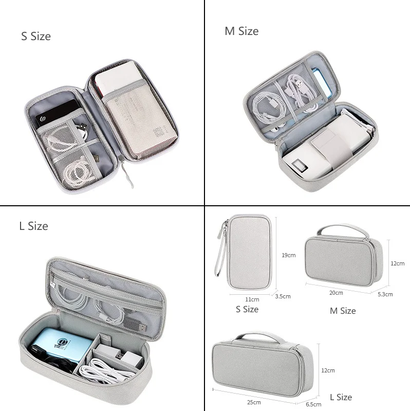 Guangzhou Fuliya Industry Co.,Ltd C-80979 Multi-functional digital accessory organizer (S/M/L). Flexible layout with Velcro dividers and mesh pockets, shockproof. Features a lanyard for carrying/hanging. For travel and daily organization.