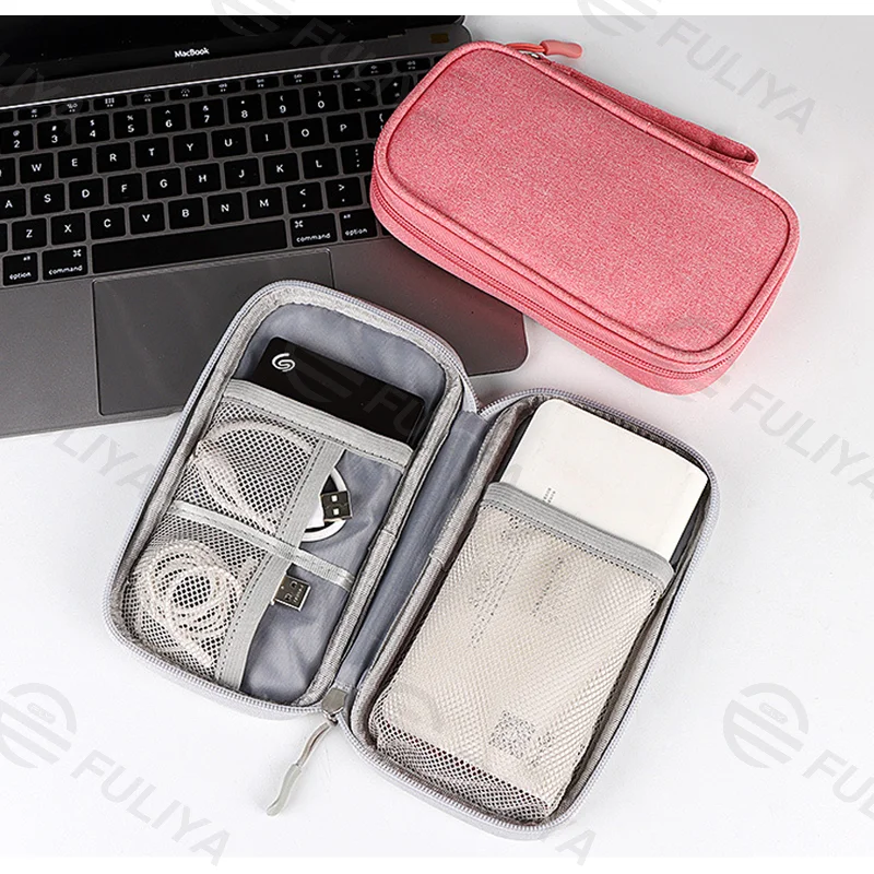 Guangzhou Fuliya Industry Co.,Ltd C-80979 Multi-functional digital accessory organizer (S/M/L). Flexible layout with Velcro dividers and mesh pockets, shockproof. Features a lanyard for carrying/hanging. For travel and daily organization.