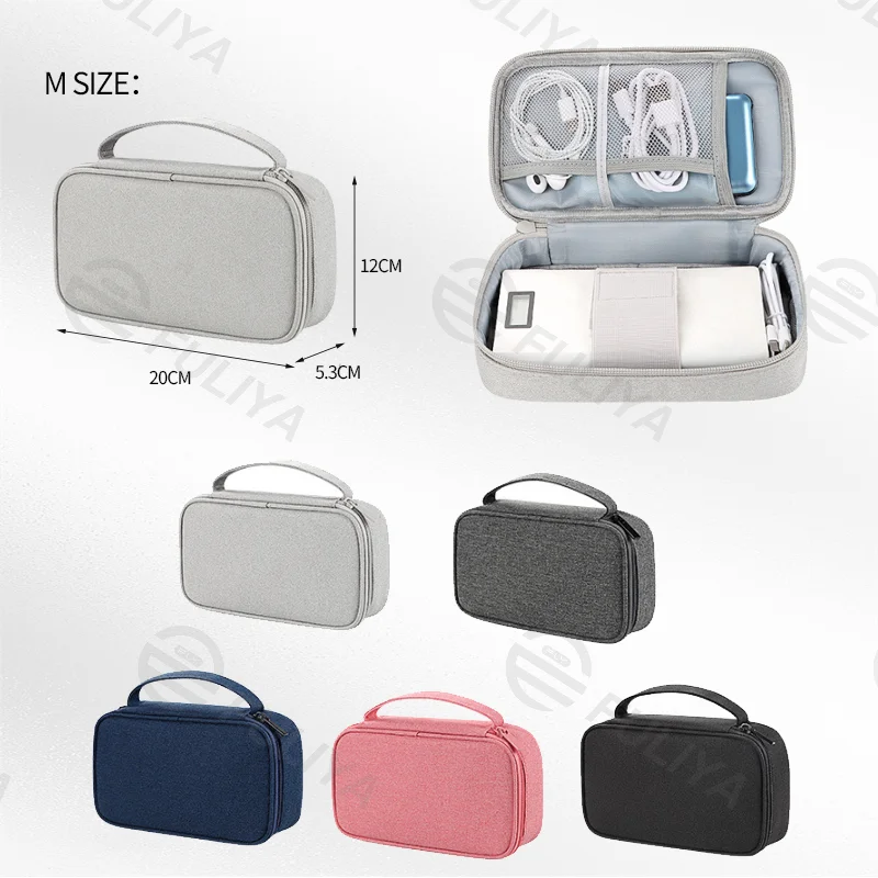 Guangzhou Fuliya Industry Co.,Ltd C-80979 Multi-functional digital accessory organizer (S/M/L). Flexible layout with Velcro dividers and mesh pockets, shockproof. Features a lanyard for carrying/hanging. For travel and daily organization.