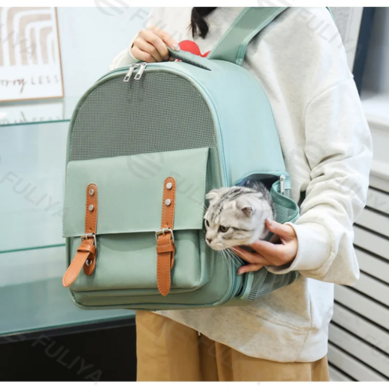 Guangzhou Fuliya Industry Co.,Ltd C-80991 Large-capacity pet backpack with ergonomic design. Breathable mesh, wide opening, and anti-loss hook. For outdoor travel with pets.