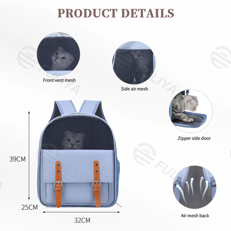 Guangzhou Fuliya Industry Co.,Ltd C-80991 Large-capacity pet backpack with ergonomic design. Breathable mesh, wide opening, and anti-loss hook. For outdoor travel with pets.