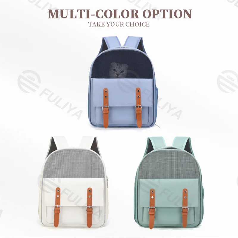 Guangzhou Fuliya Industry Co.,Ltd C-80991 Large-capacity pet backpack with ergonomic design. Breathable mesh, wide opening, and anti-loss hook. For outdoor travel with pets.