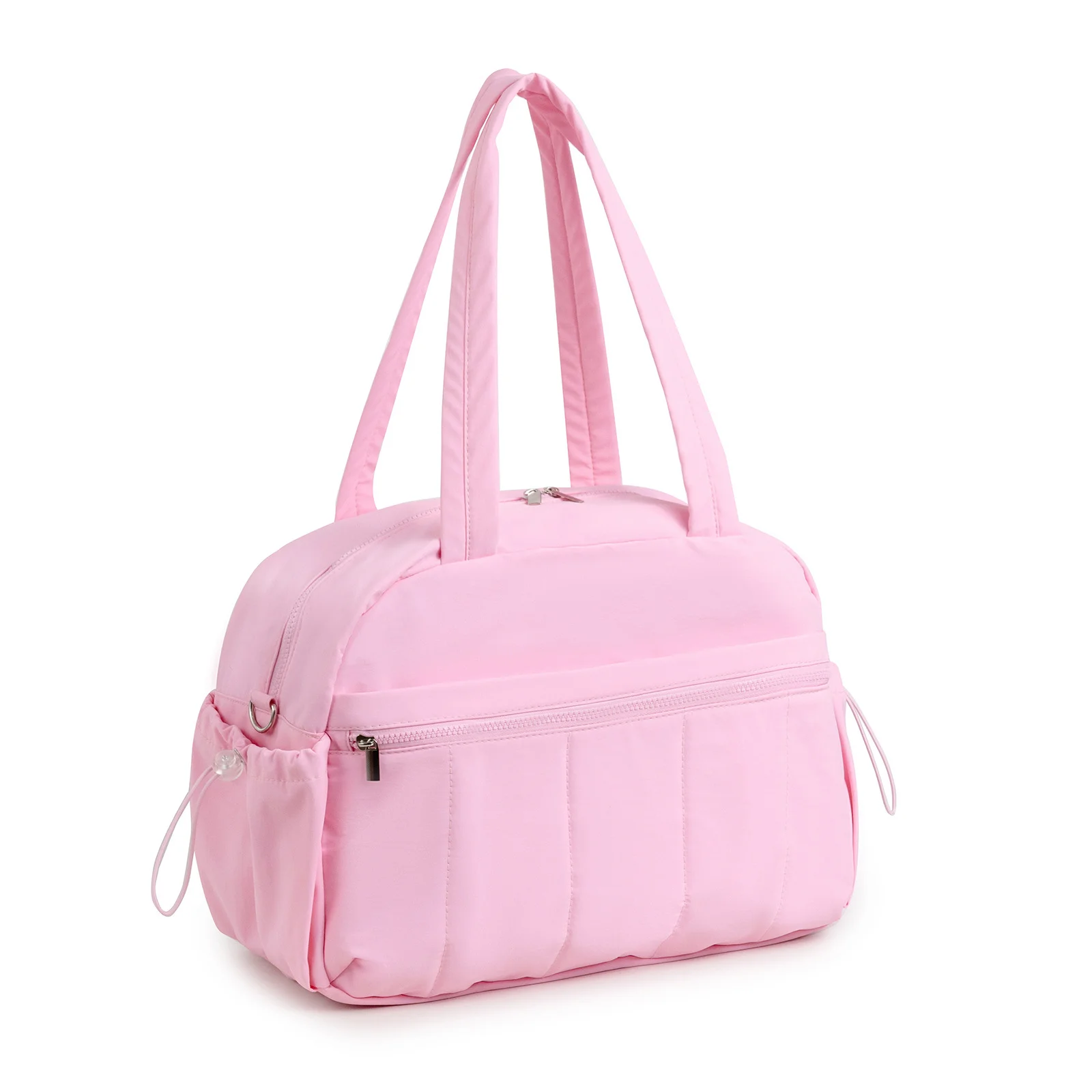 Guangzhou Fuliya Industry Co.,Ltd C-80993 Lightweight quilted sports travel bag with wet/dry PVC pocket. Multi-pockets, padded strap, and trolley sleeve. Hand/shoulder/crossbody carry. For gym, swimming, and short trips.