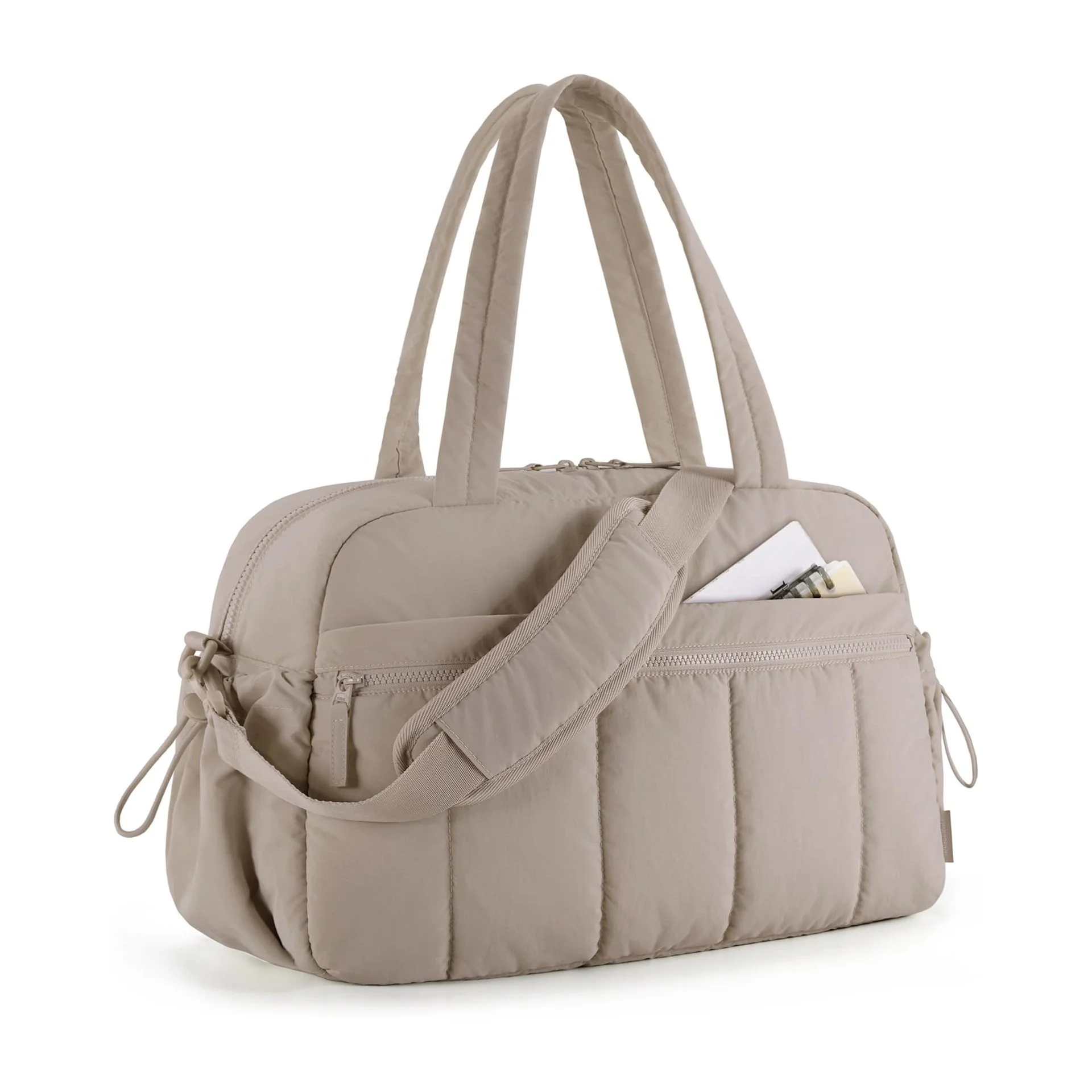 Guangzhou Fuliya Industry Co.,Ltd C-80993 Lightweight quilted sports travel bag with wet/dry PVC pocket. Multi-pockets, padded strap, and trolley sleeve. Hand/shoulder/crossbody carry. For gym, swimming, and short trips.