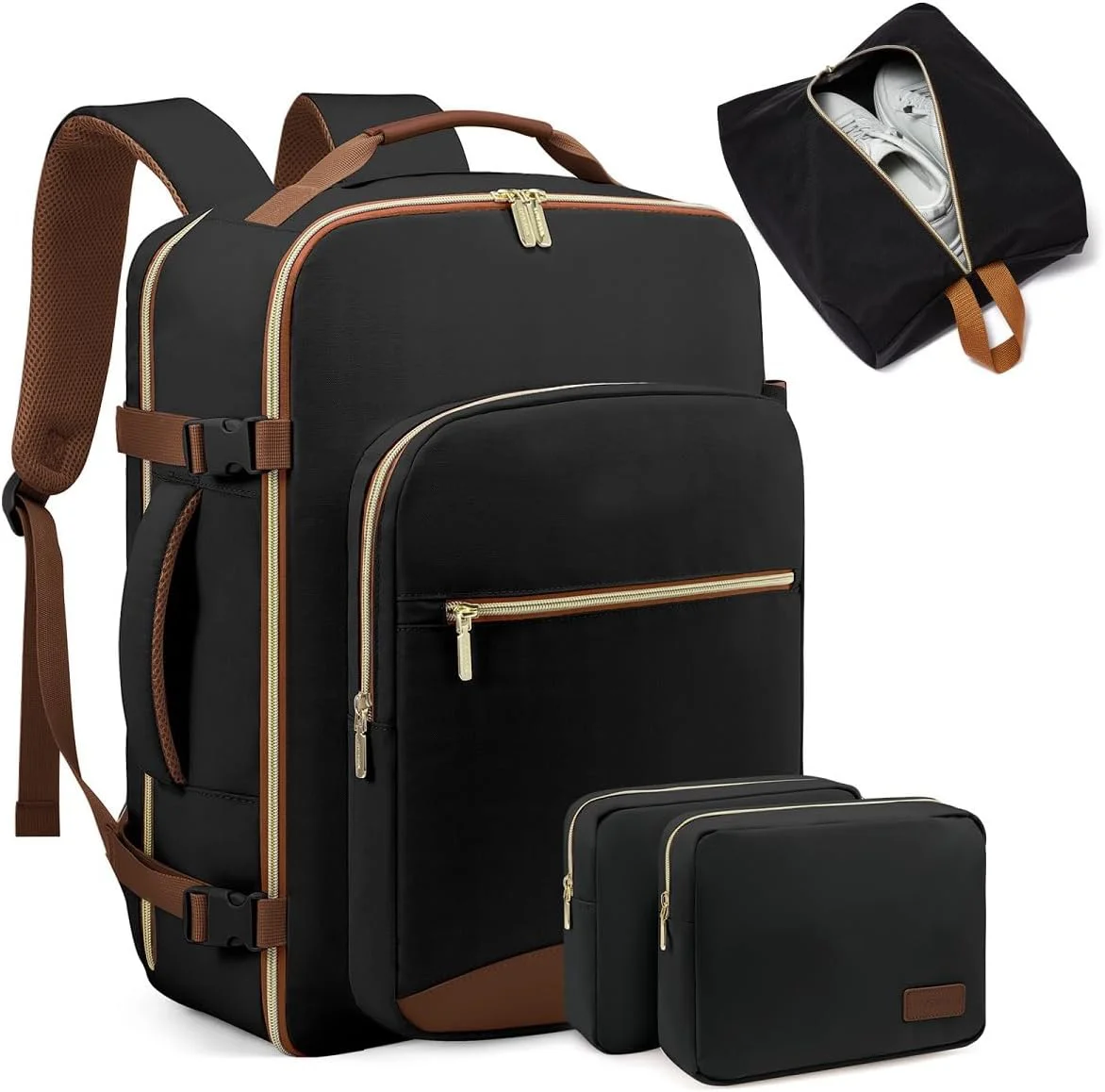 Guangzhou Fuliya Industry Co.,Ltd C-80999 40L large-capacity travel backpack with 180° clamshell opening, fits 17" laptop. Wet/dry separation, shoe bag, multi-purpose pouches, and TSA-friendly design. For business trips and leisure travel.