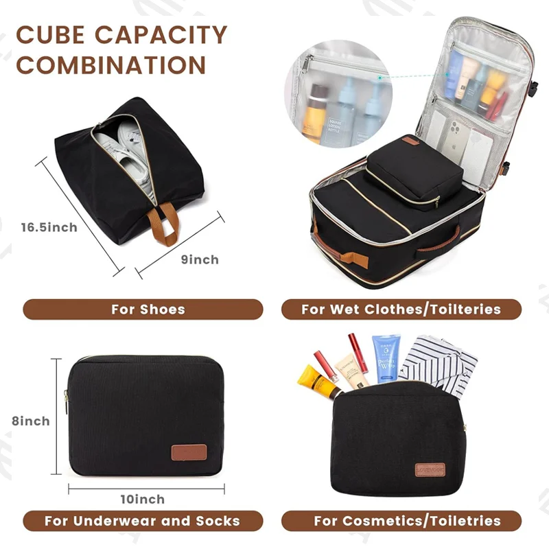 Guangzhou Fuliya Industry Co.,Ltd C-80999 40L large-capacity travel backpack with 180° clamshell opening, fits 17" laptop. Wet/dry separation, shoe bag, multi-purpose pouches, and TSA-friendly design. For business trips and leisure travel.