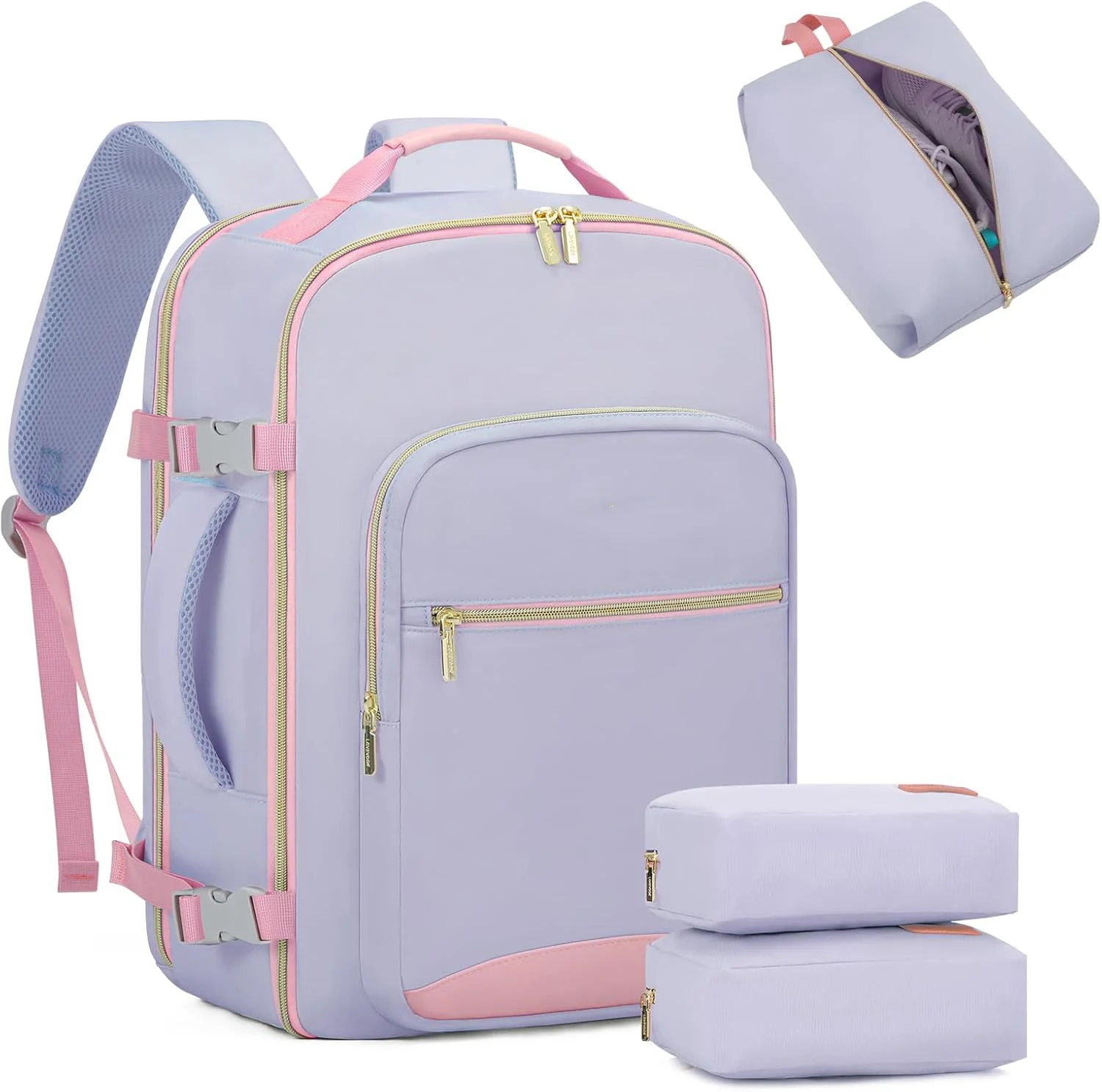 Guangzhou Fuliya Industry Co.,Ltd C-80999 40L large-capacity travel backpack with 180° clamshell opening, fits 17" laptop. Wet/dry separation, shoe bag, multi-purpose pouches, and TSA-friendly design. For business trips and leisure travel.