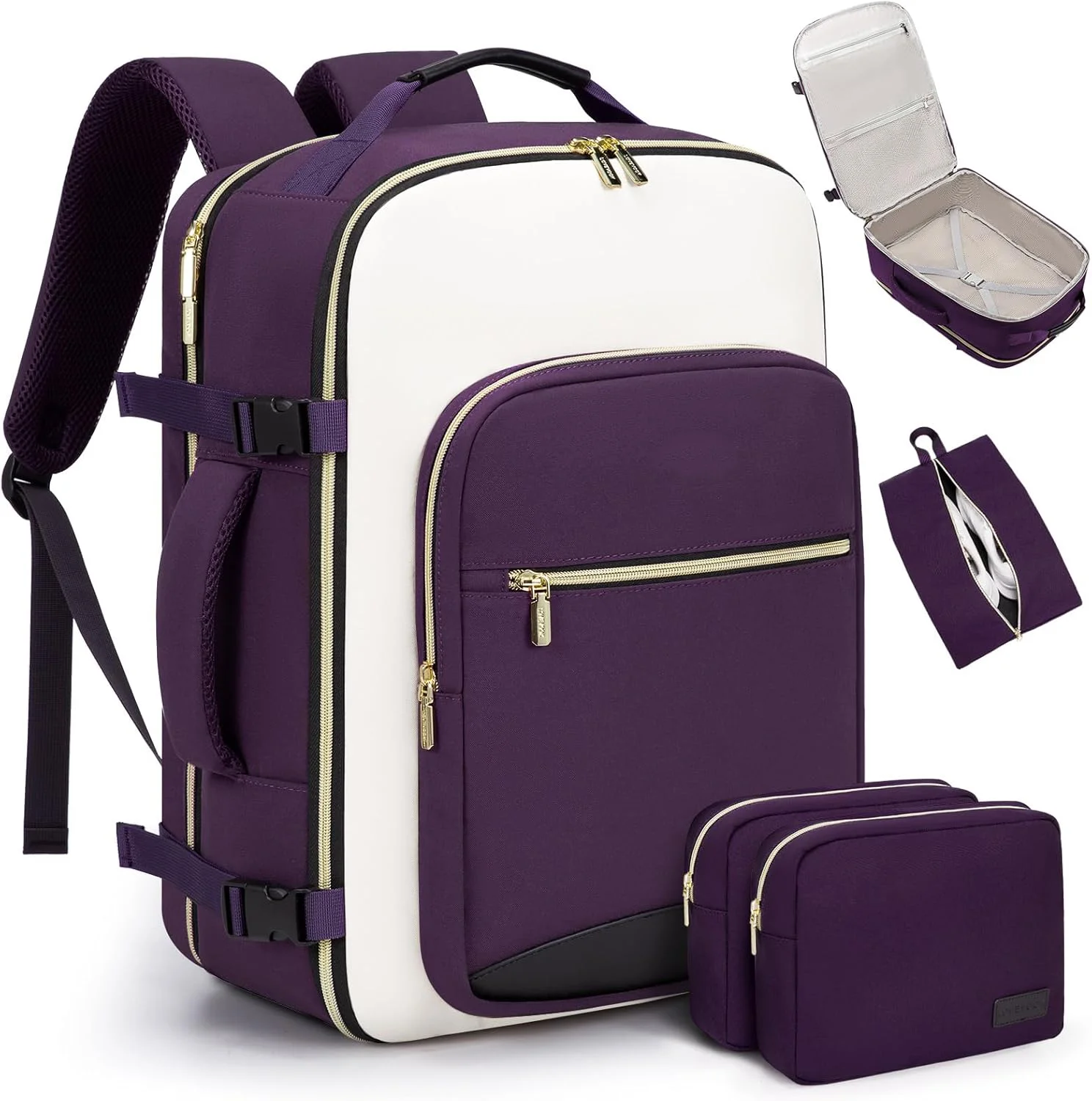 Guangzhou Fuliya Industry Co.,Ltd C-80999 40L large-capacity travel backpack with 180° clamshell opening, fits 17" laptop. Wet/dry separation, shoe bag, multi-purpose pouches, and TSA-friendly design. For business trips and leisure travel.