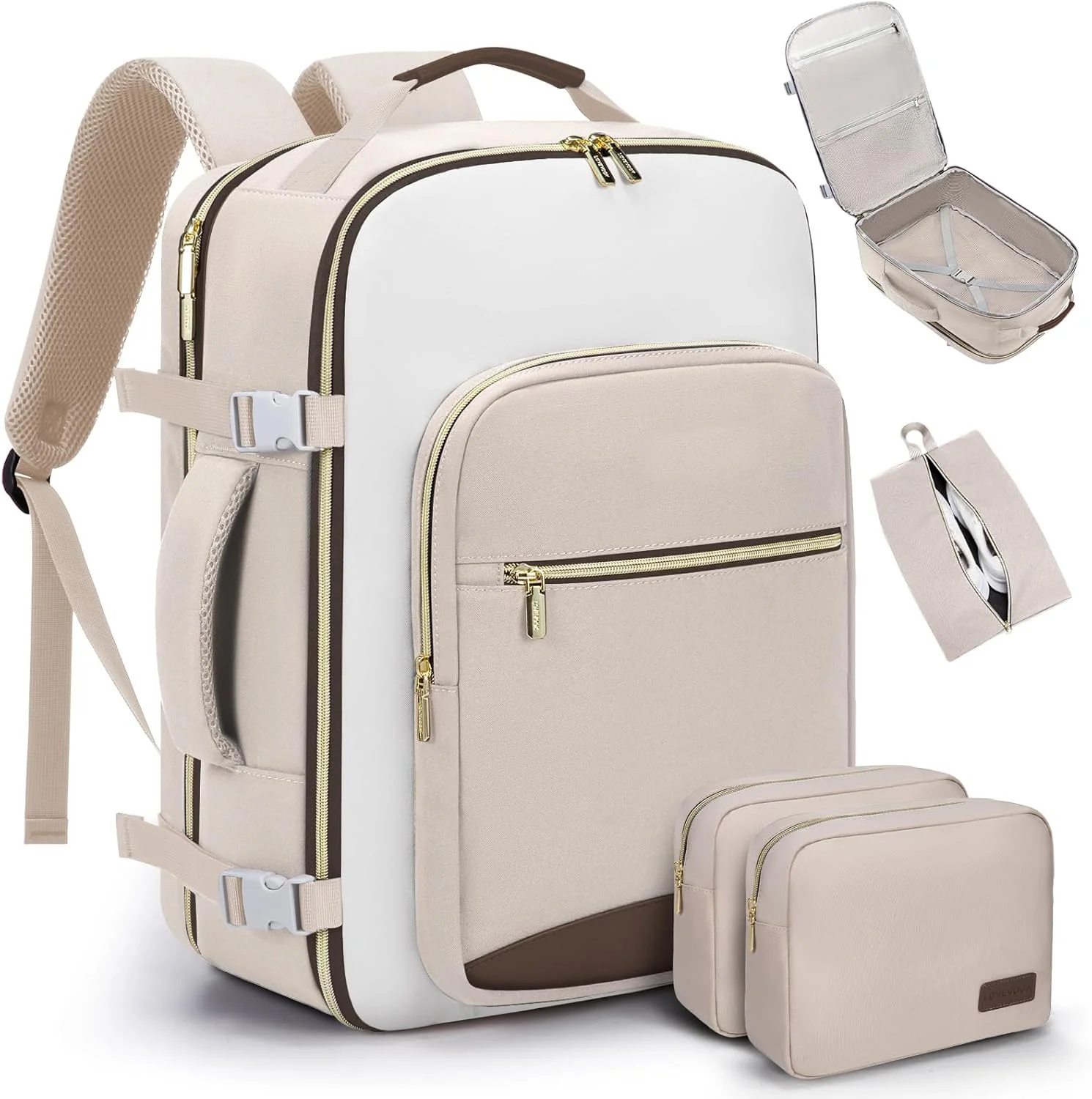 Guangzhou Fuliya Industry Co.,Ltd C-80999 40L large-capacity travel backpack with 180° clamshell opening, fits 17" laptop. Wet/dry separation, shoe bag, multi-purpose pouches, and TSA-friendly design. For business trips and leisure travel.