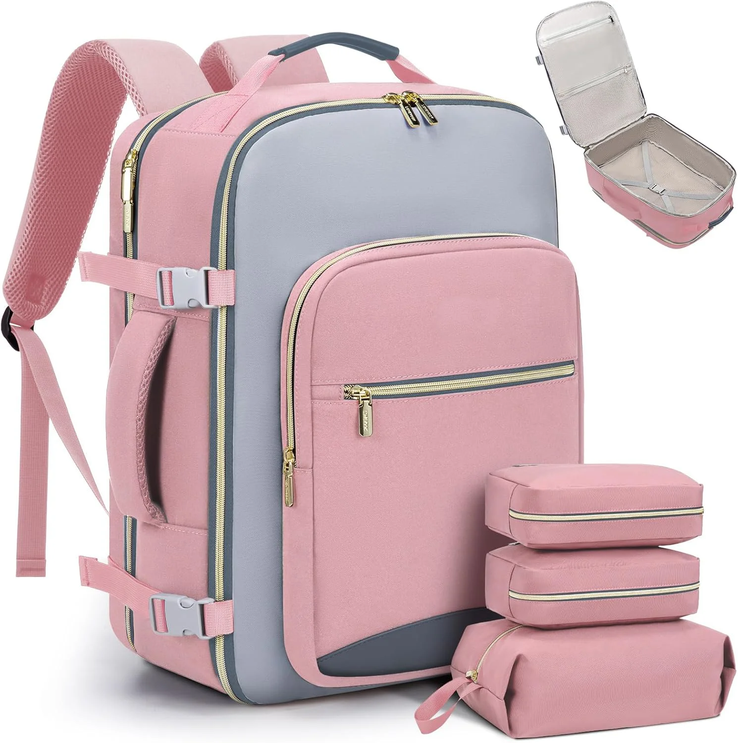 Guangzhou Fuliya Industry Co.,Ltd C-80999 40L large-capacity travel backpack with 180° clamshell opening, fits 17" laptop. Wet/dry separation, shoe bag, multi-purpose pouches, and TSA-friendly design. For business trips and leisure travel.