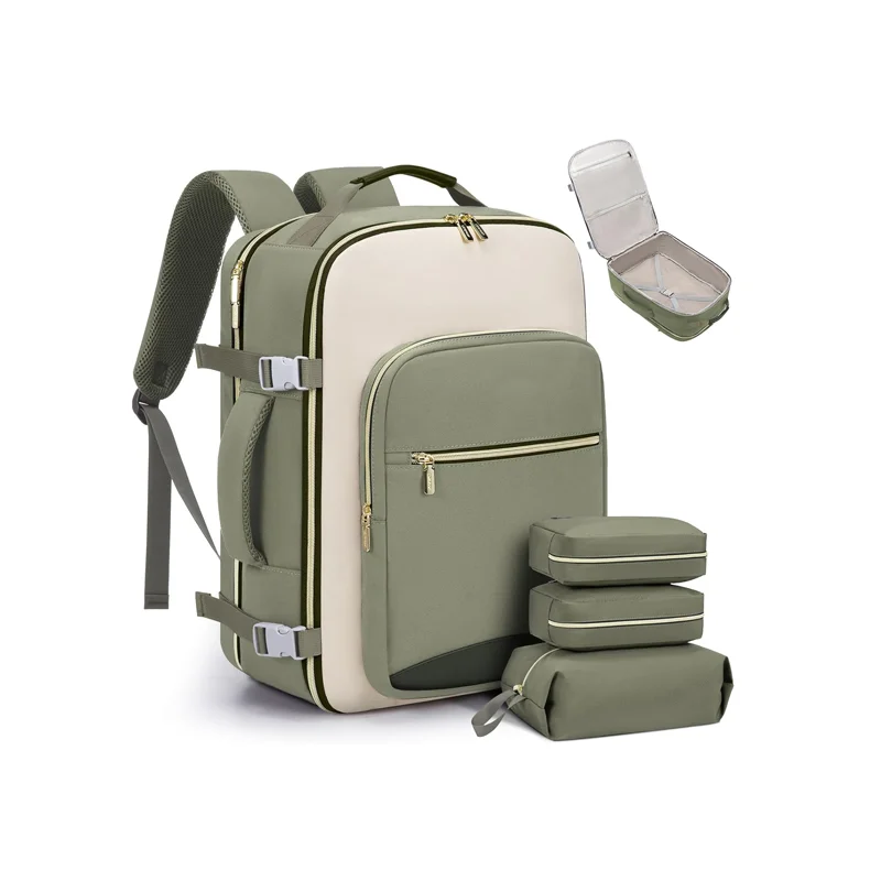 Guangzhou Fuliya Industry Co.,Ltd C-80999 40L large-capacity travel backpack with 180° clamshell opening, fits 17" laptop. Wet/dry separation, shoe bag, multi-purpose pouches, and TSA-friendly design. For business trips and leisure travel.
