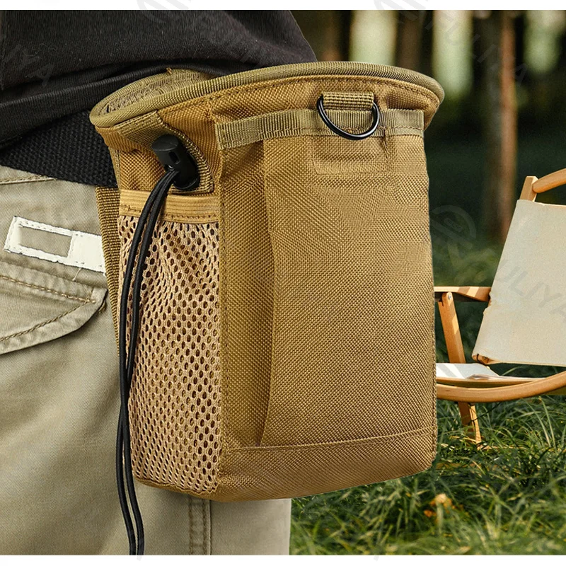 Guangzhou Fuliya Industry Co.,Ltd C-81008 Outdoor tactical pouch, wear-resistant, large capacity, drawstring closure, buckle, D-ring, side pocket, and metal fastener - attaches to belt or backpack for outdoor and daily use.