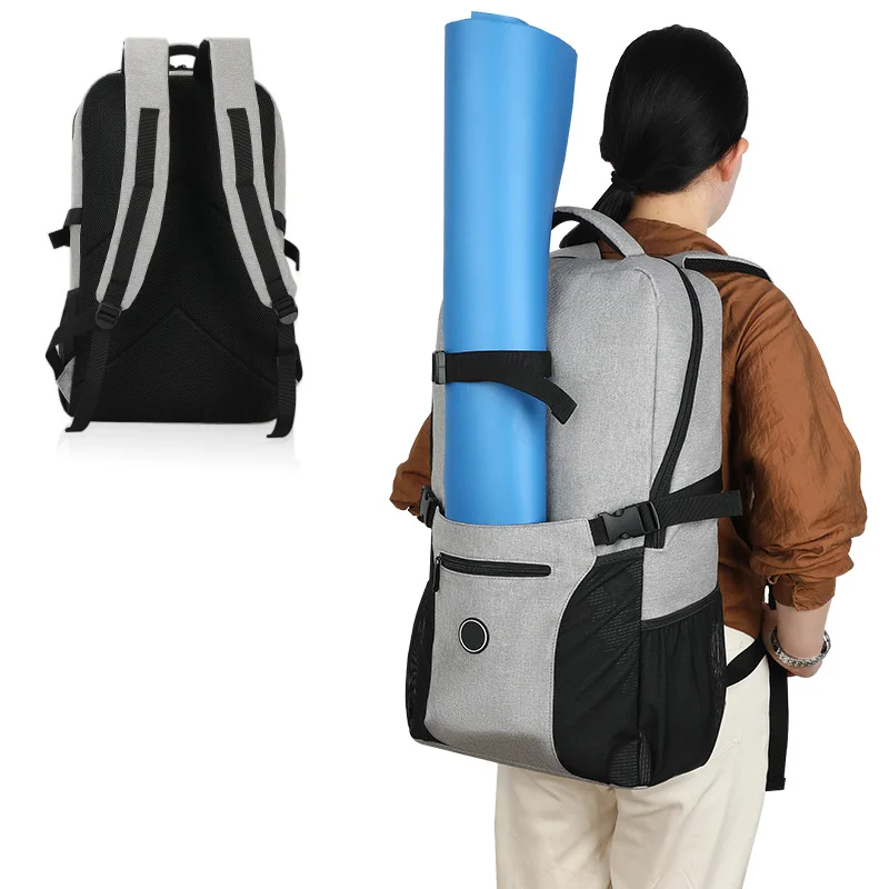 Guangzhou Fuliya Industry Co.,Ltd C-81011 Yoga travel backpack, water-resistant, large capacity, laptop compartment, front zipper pocket, side mesh pockets, and breathable back mesh - external yoga mat attachment for yoga, fitness, and outdoor.