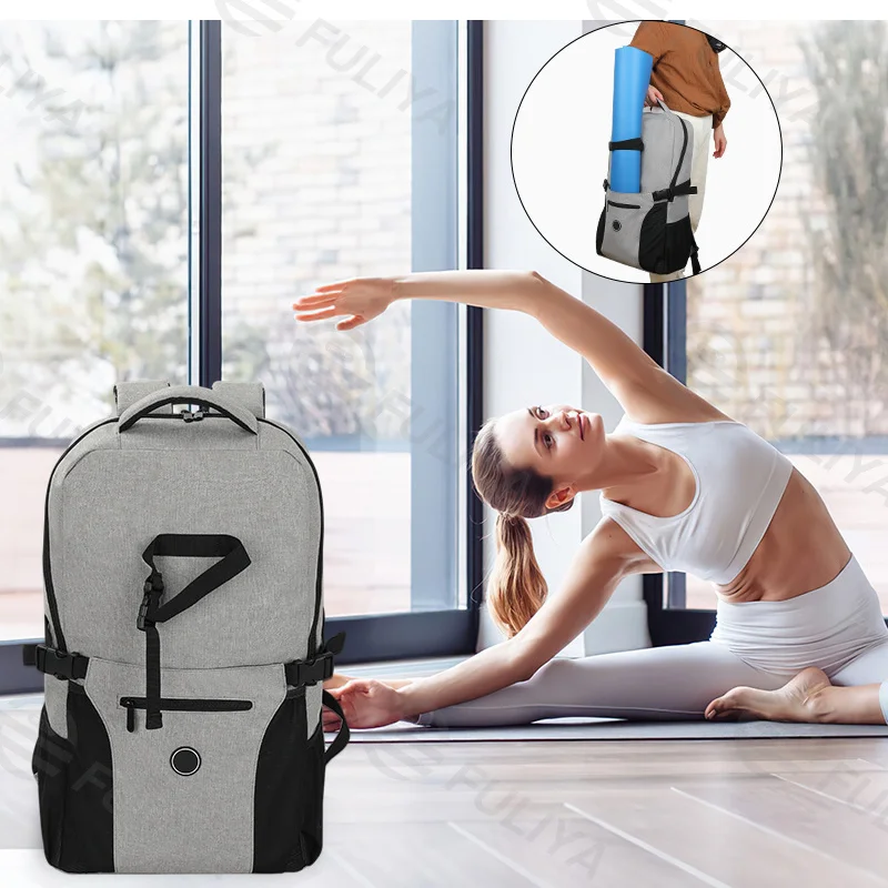 Guangzhou Fuliya Industry Co.,Ltd C-81011 Yoga travel backpack, water-resistant, large capacity, laptop compartment, front zipper pocket, side mesh pockets, and breathable back mesh - external yoga mat attachment for yoga, fitness, and outdoor.