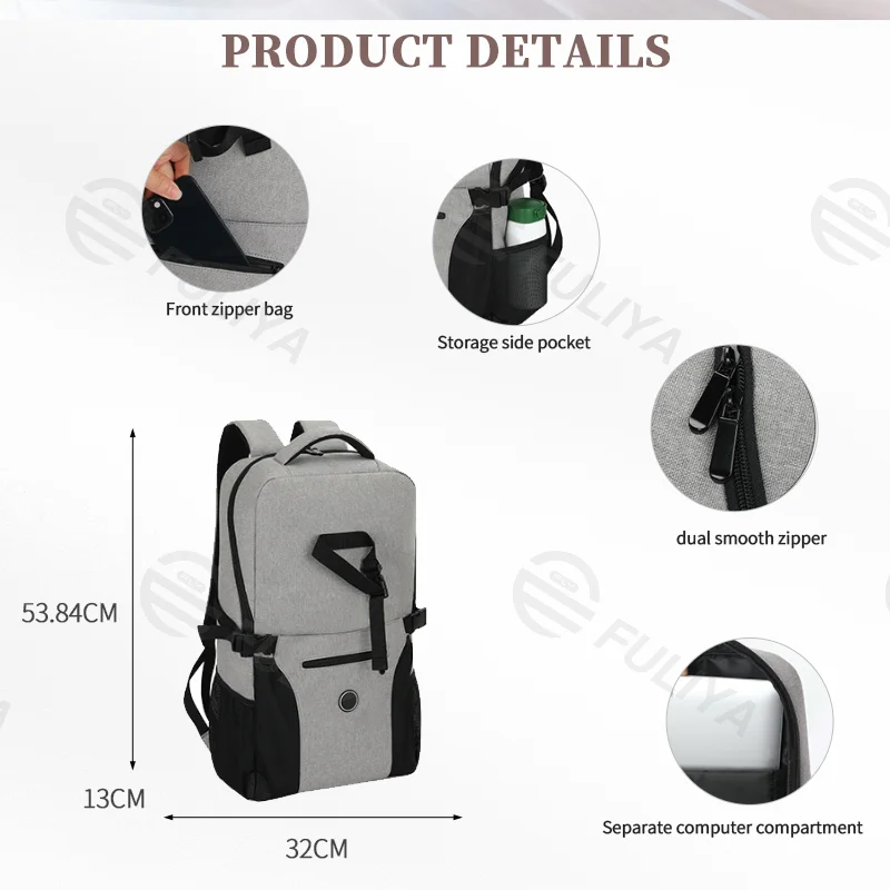 Guangzhou Fuliya Industry Co.,Ltd C-81011 Yoga travel backpack, water-resistant, large capacity, laptop compartment, front zipper pocket, side mesh pockets, and breathable back mesh - external yoga mat attachment for yoga, fitness, and outdoor.