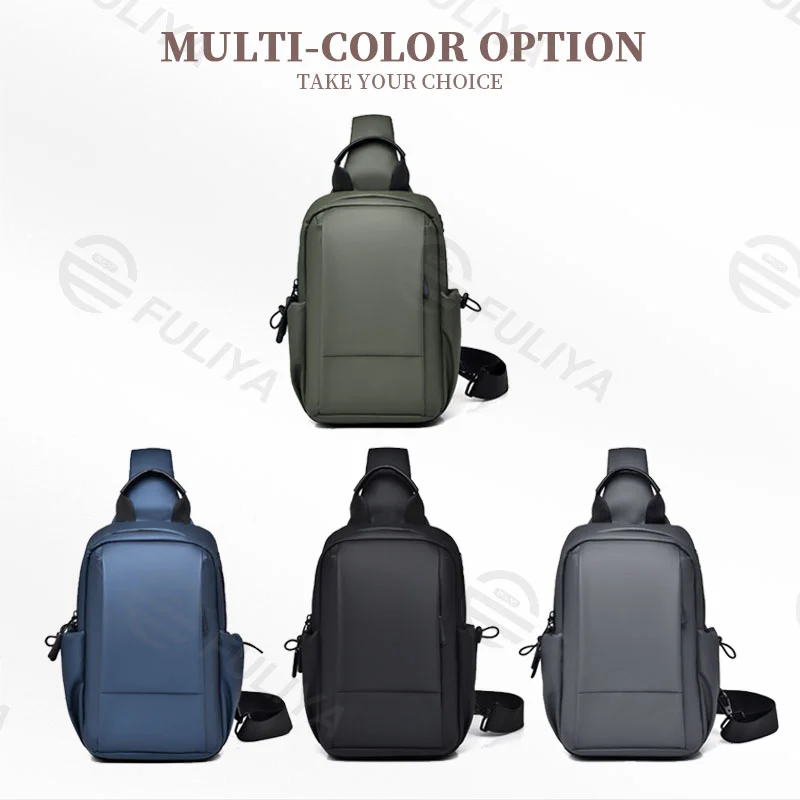 Guangzhou Fuliya Industry Co.,Ltd C-81012 Men's chest bag, water-resistant, large capacity, detachable adjustable strap, front zipper pocket, side pocket, and metal swivel buckle - left/right shoulder switchable for casual, travel, and outdoor.