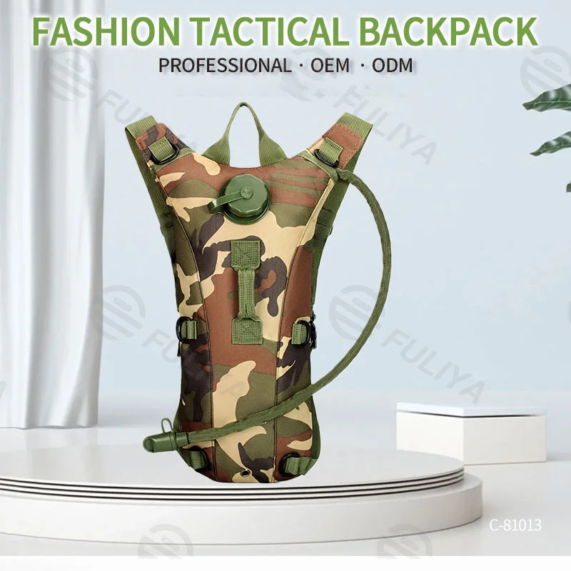 Guangzhou Fuliya Industry Co.,Ltd C-81013 Outdoor tactical hydration backpack, waterproof and lightweight, removable EVA liner, water bag cover, grab handle, and adjustable straps - fits 2.5L/3L bladders for cycling, hiking, and climbing.