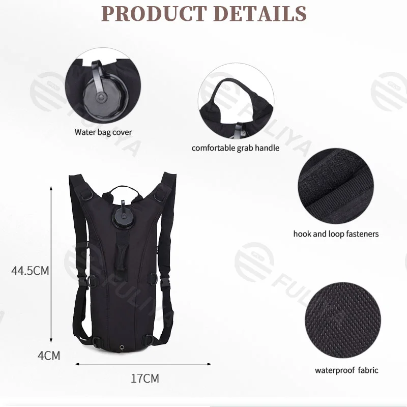 Guangzhou Fuliya Industry Co.,Ltd C-81013 Outdoor tactical hydration backpack, waterproof and lightweight, removable EVA liner, water bag cover, grab handle, and adjustable straps - fits 2.5L/3L bladders for cycling, hiking, and climbing.