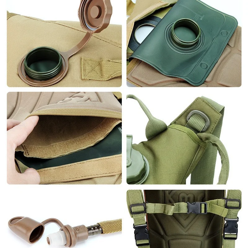Guangzhou Fuliya Industry Co.,Ltd C-81013 Outdoor tactical hydration backpack, waterproof and lightweight, removable EVA liner, water bag cover, grab handle, and adjustable straps - fits 2.5L/3L bladders for cycling, hiking, and climbing.