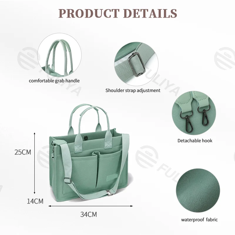 Guangzhou Fuliya Industry Co.,Ltd C-81020 Women's canvas tote bag, water-resistant, large capacity, fits 15.3" laptop, bottle, umbrella, and books, multi-layer pockets, comfortable handle, and detachable strap - for commuting, work, and travel.