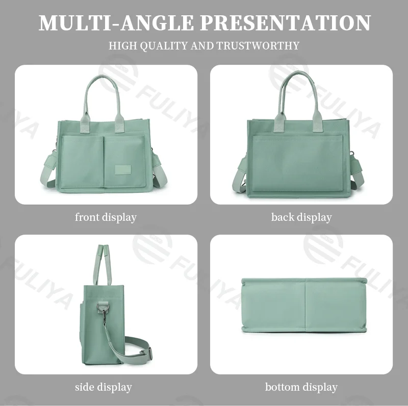 Guangzhou Fuliya Industry Co.,Ltd C-81020 Women's canvas tote bag, water-resistant, large capacity, fits 15.3" laptop, bottle, umbrella, and books, multi-layer pockets, comfortable handle, and detachable strap - for commuting, work, and travel.