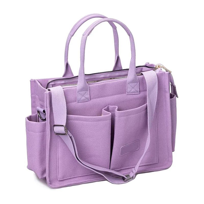 Guangzhou Fuliya Industry Co.,Ltd C-81020 Women's canvas tote bag, water-resistant, large capacity, fits 15.3" laptop, bottle, umbrella, and books, multi-layer pockets, comfortable handle, and detachable strap - for commuting, work, and travel.